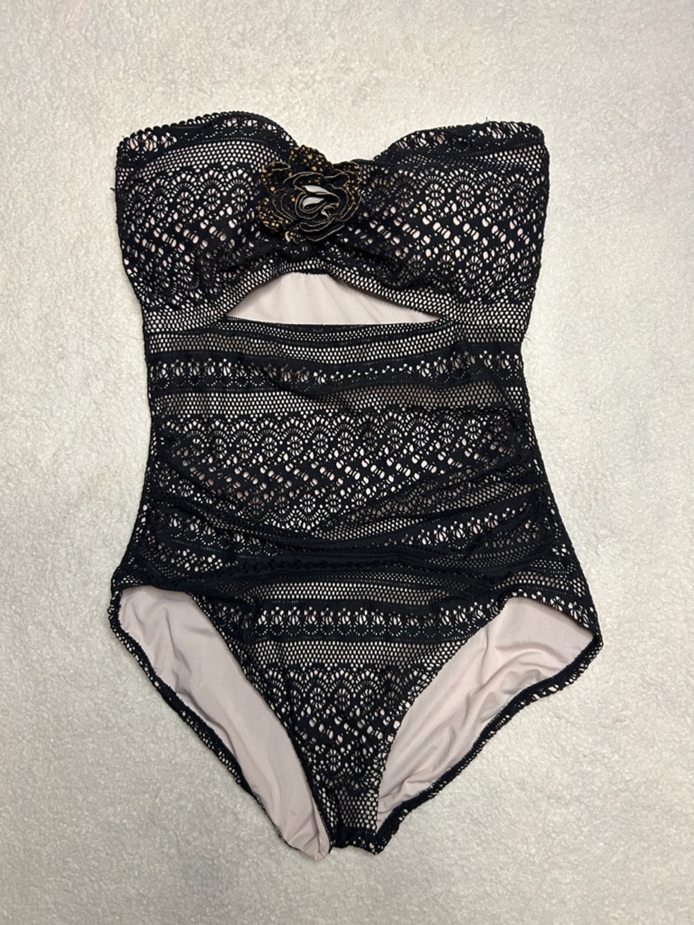 kate spade Black Lace One-Piece Strapless Swimsuit